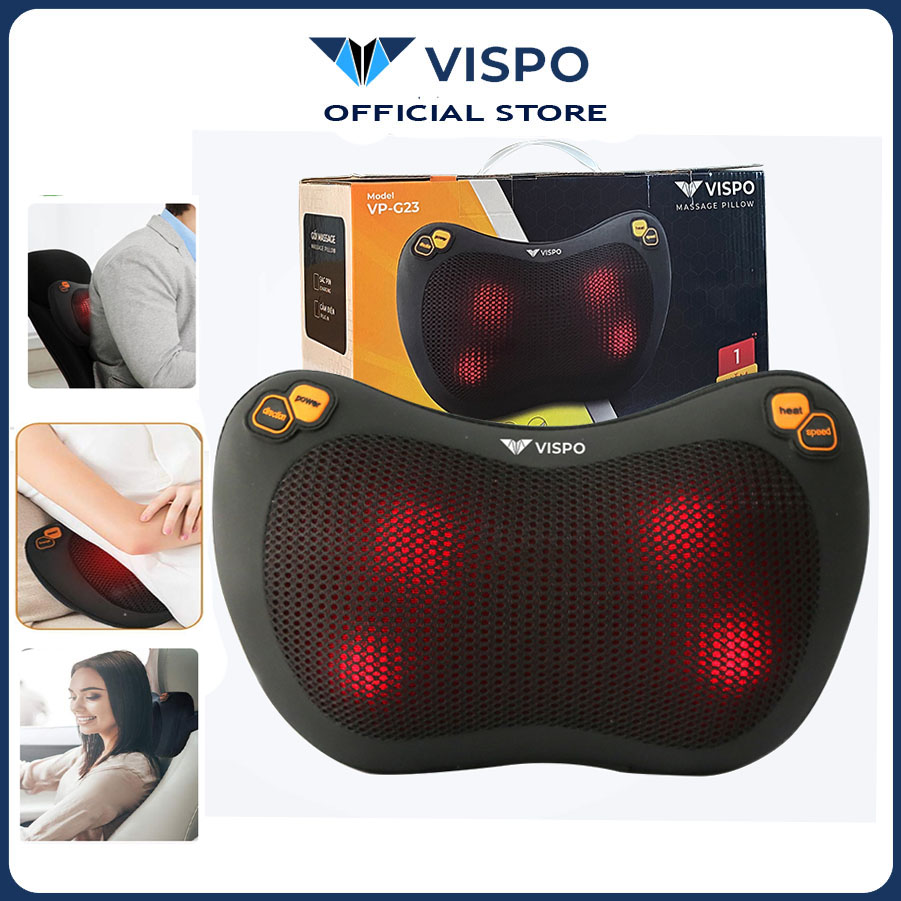 Gối Massage Nhiệt Hồng Ngoại VISPO VP-G23 - 4 Bi Xoay Chuyên Dùng Cho Cổ, Vai, Gáy, Thắt Lưng Sử Dụng Tại Nhà, Văn Phòng Hoặc Trên Ô tô