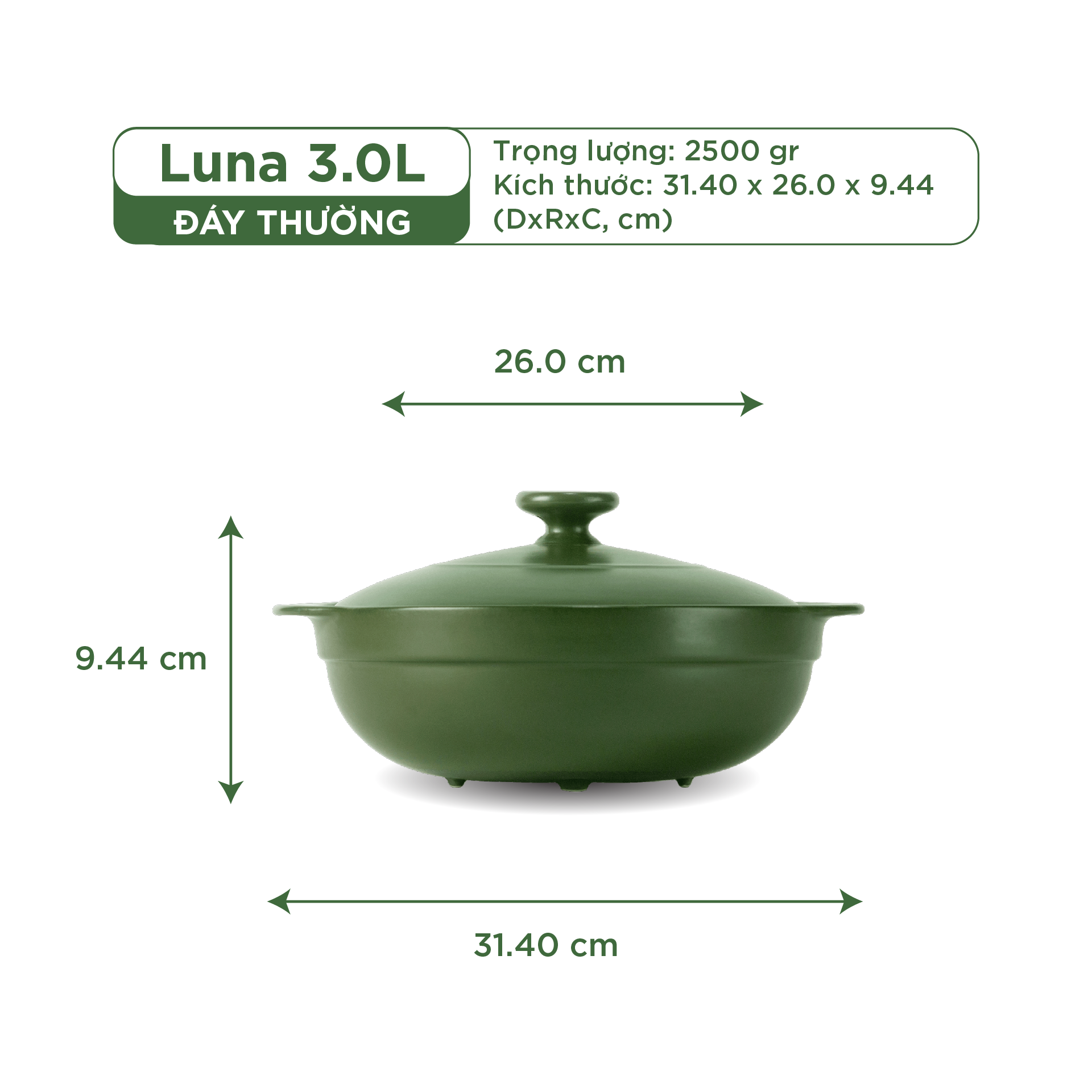 Nồi Sứ Dưỡng Sinh Minh Long Healthy Cook Luna 3.0 L - Dùng Cho Bếp Gas, Bếp Hồng Ngoại