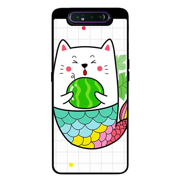 Hình ảnh Ốp Lưng Dành Cho Samsung A80 mẫu Mèo Cá Ôm Dưa Hấu - Hàng Chính Hãng