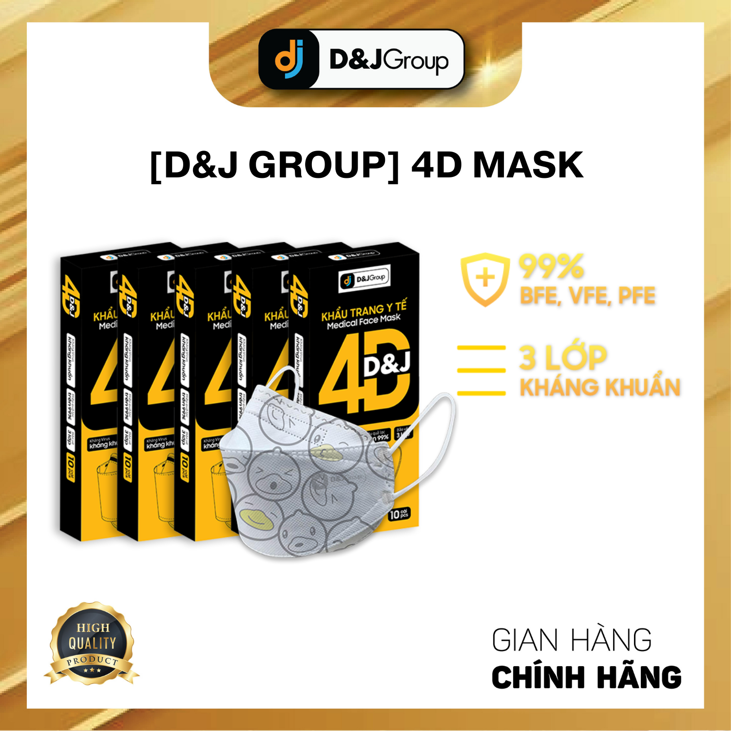 [COMBO 10 HỘP - 4D D&amp;J] - Khẩu trang y tế đạt chuẩn KF94 D&amp;J 4D, kháng khuẩn cao cấp (10 cái/ hộp