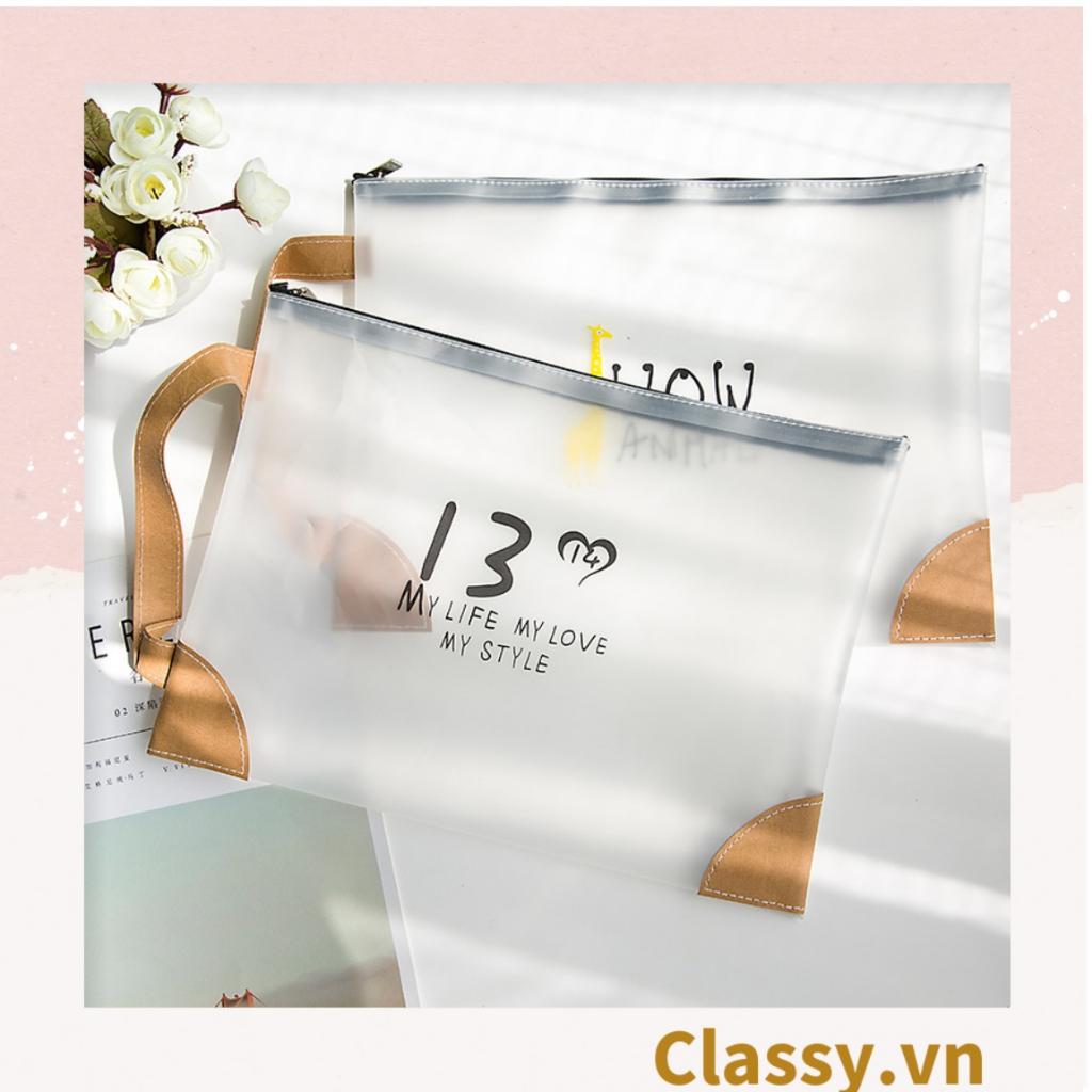 Túi lưới tiện ích trong suốt có khoá zip, đựng tài liệu, văn phòng phẩm, mỹ phẩm, du lịch; in hình dễ thương PK478