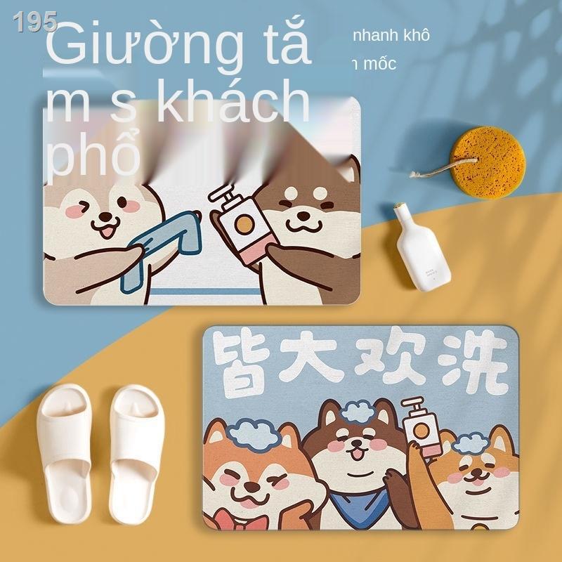 Phim hoạt hình dễ thương Shiba Inu tảo cát tấm lót chân phòng tắm cửa điatom đất thấm và khô nhanh thảm chống