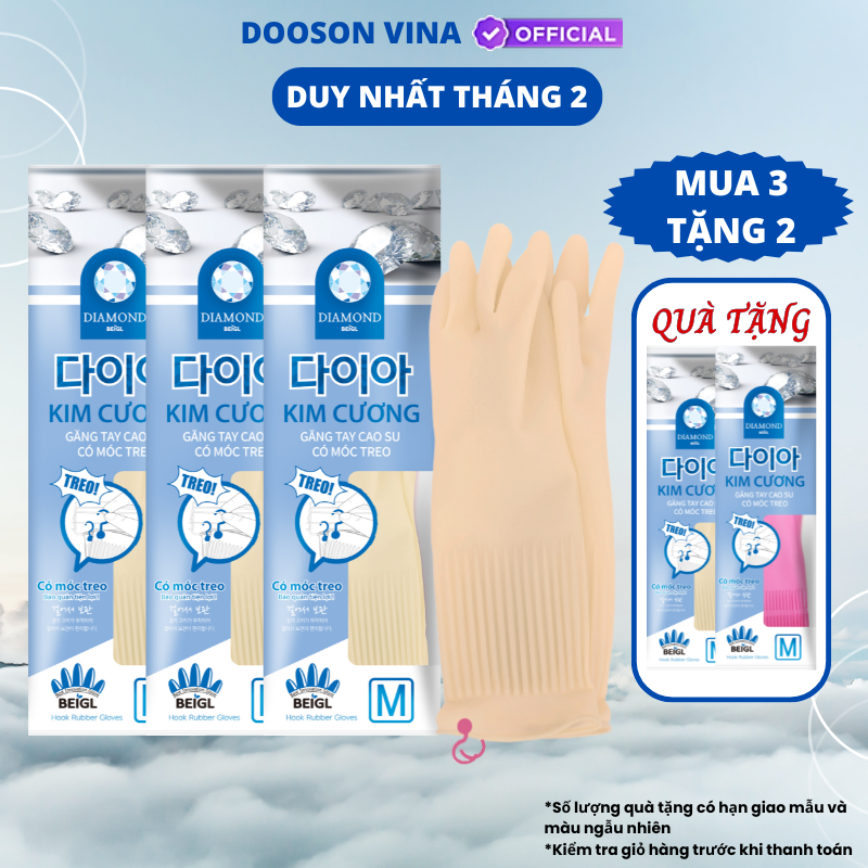 Mua 3 Tặng 2 - 2 Đôi Găng Tay Cao Su Tự Nhiên Kim Cương M