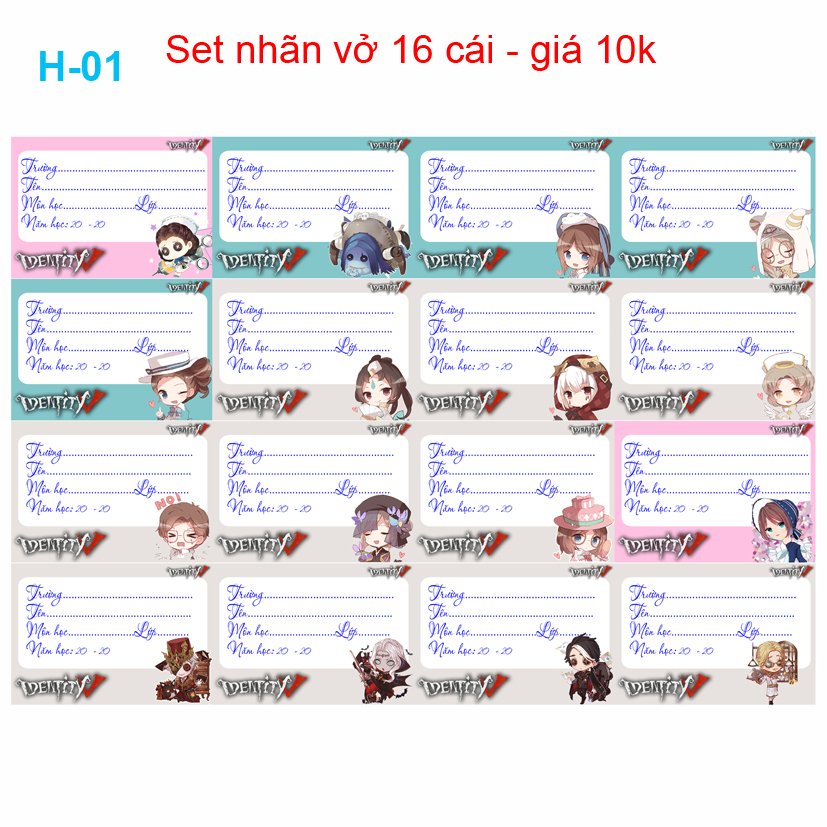 Set 32 Nhãn vở Identity V