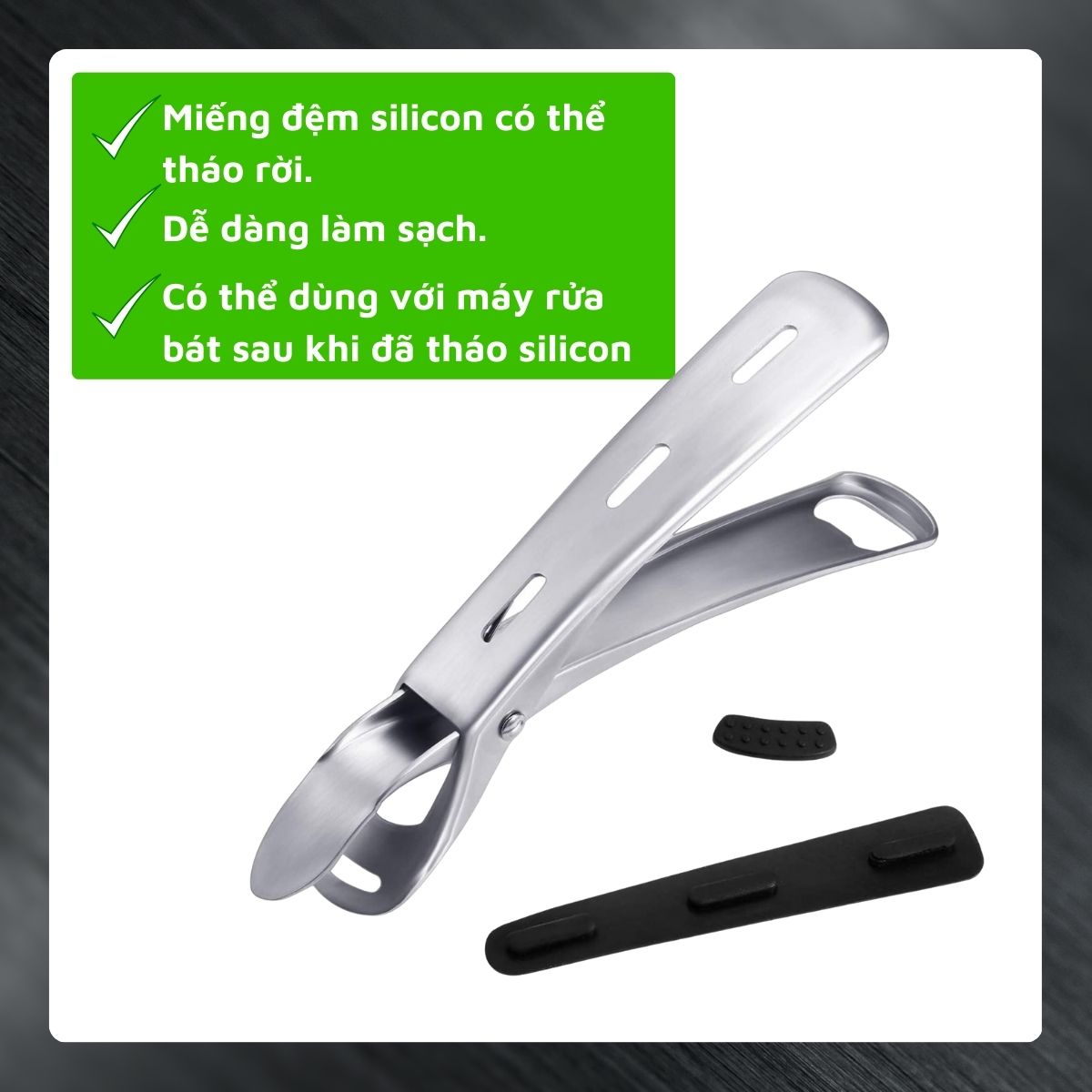 Dụng cụ kẹp gắp đồ nóng DandiHome inox 304 với mút silicon chống trơn trượt