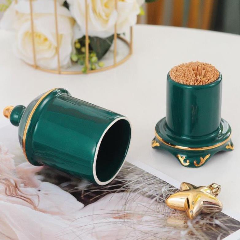 Lọ Đựng Tăm - Hũ Đựng Tăm Sứ Men Xanh Cao Cấp