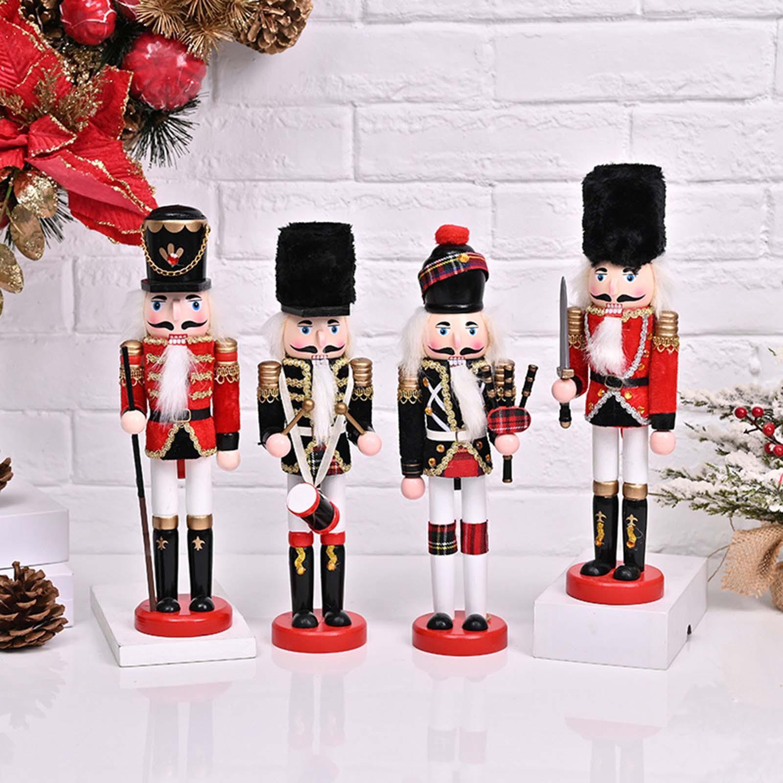 4Pcs Christmas Nutcracker Ornament Sculpture Cartoon Figurine Wooden Nutcracker Doll for Xmas Party Holiday Home Decor Gifts