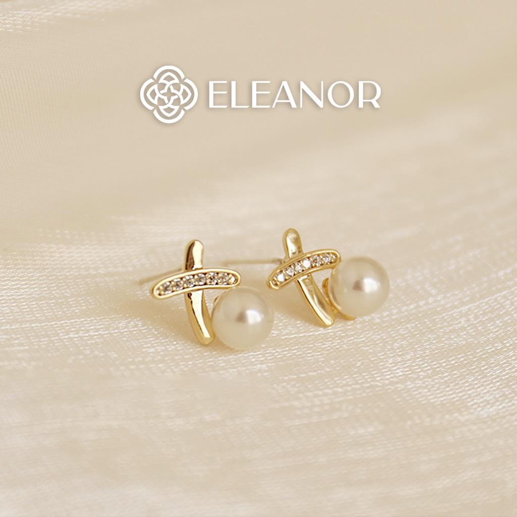 Bông tai nữ ngọc trai nhân tạo Eleanor Accessories hình chữ X phụ kiện trang sức dễ thương