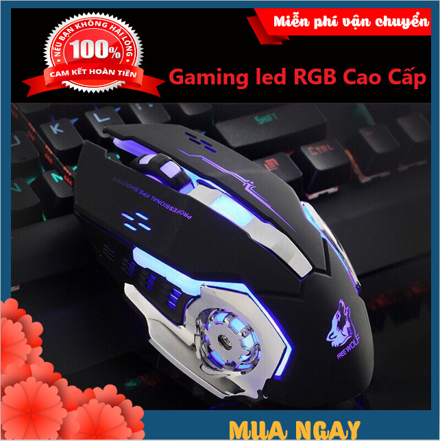 Chuột Game Có Dây XSmart FREE WOLF V5 LED 7 màu cực đẹp chuyên gaming, siêu bền, chỉnh được dpi - Hàng Chính Hãng