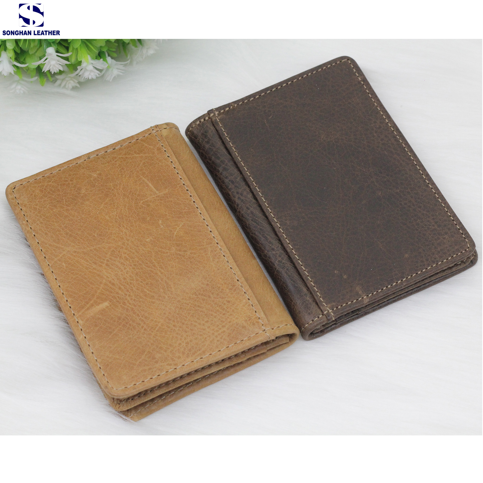 Card Holder Ví Đựng Thẻ Nam Nữ Da Bò Cao Cấp Nhỏ Gọn Gập Đôi Nút Bấm Nhiêu Ngăn Thời Trang Songhan Leather WL00