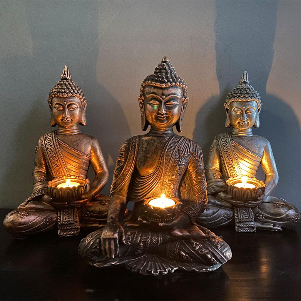 Buddha Yoga Candle Holder Tabletop Tealight Statue Home Office Collectible