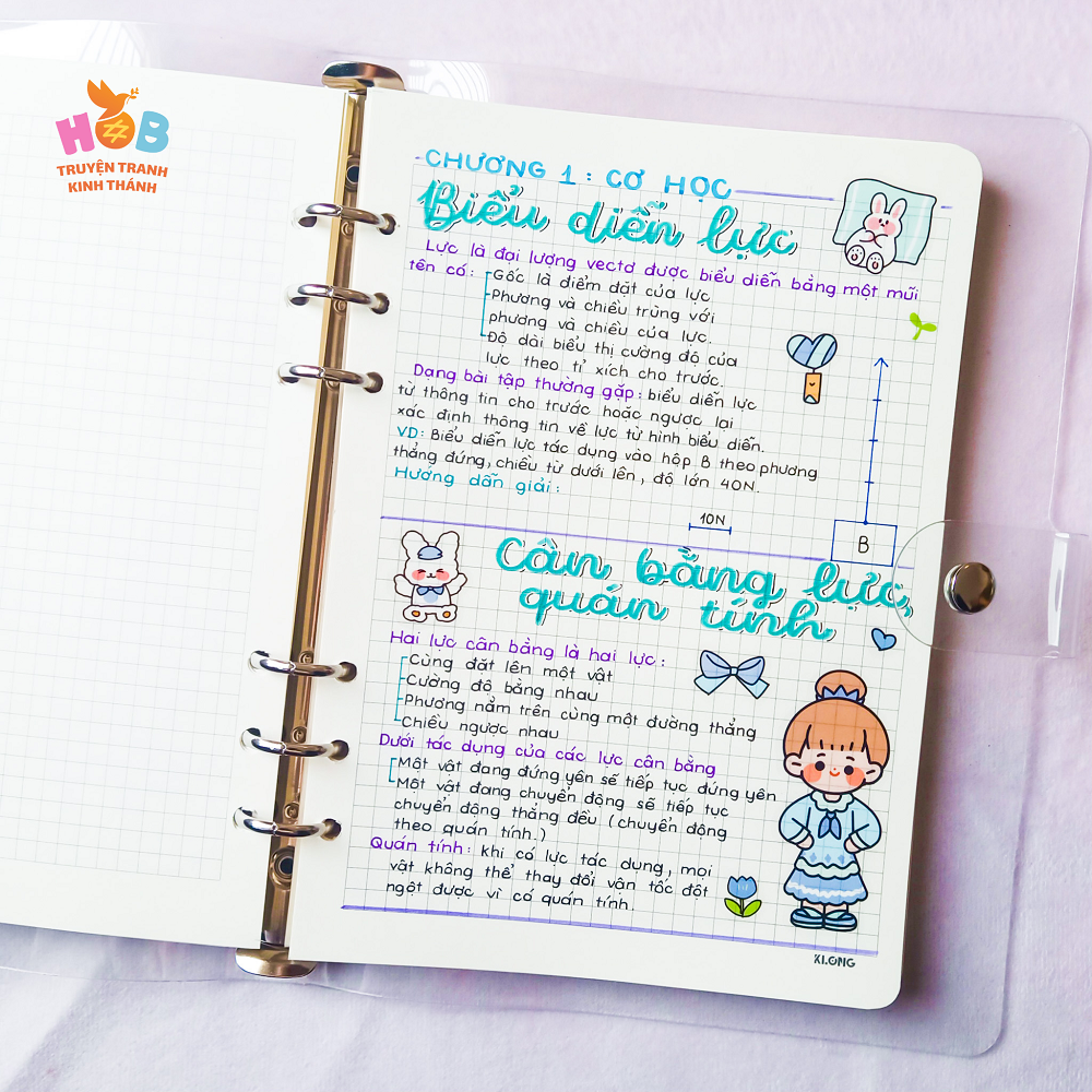 Sổ tay ghi chú HOB takenote Lý THCS, Khổ A5 đóng binder trang trí sẵn sticker