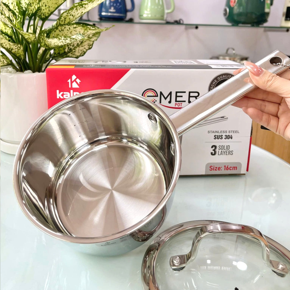 Quánh inox 3 lớp liền khối Kalpen Emer EM16 size 16cm - Hàng Đức, bảo hành 30 năm