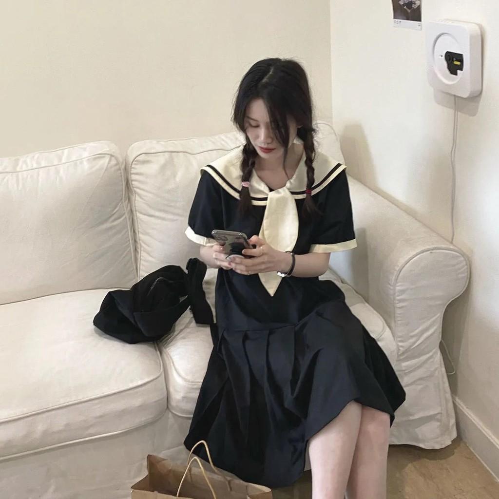 Váy suông đuôi cá cổ thủy thủ dễ thương (Kèm ảnh thật