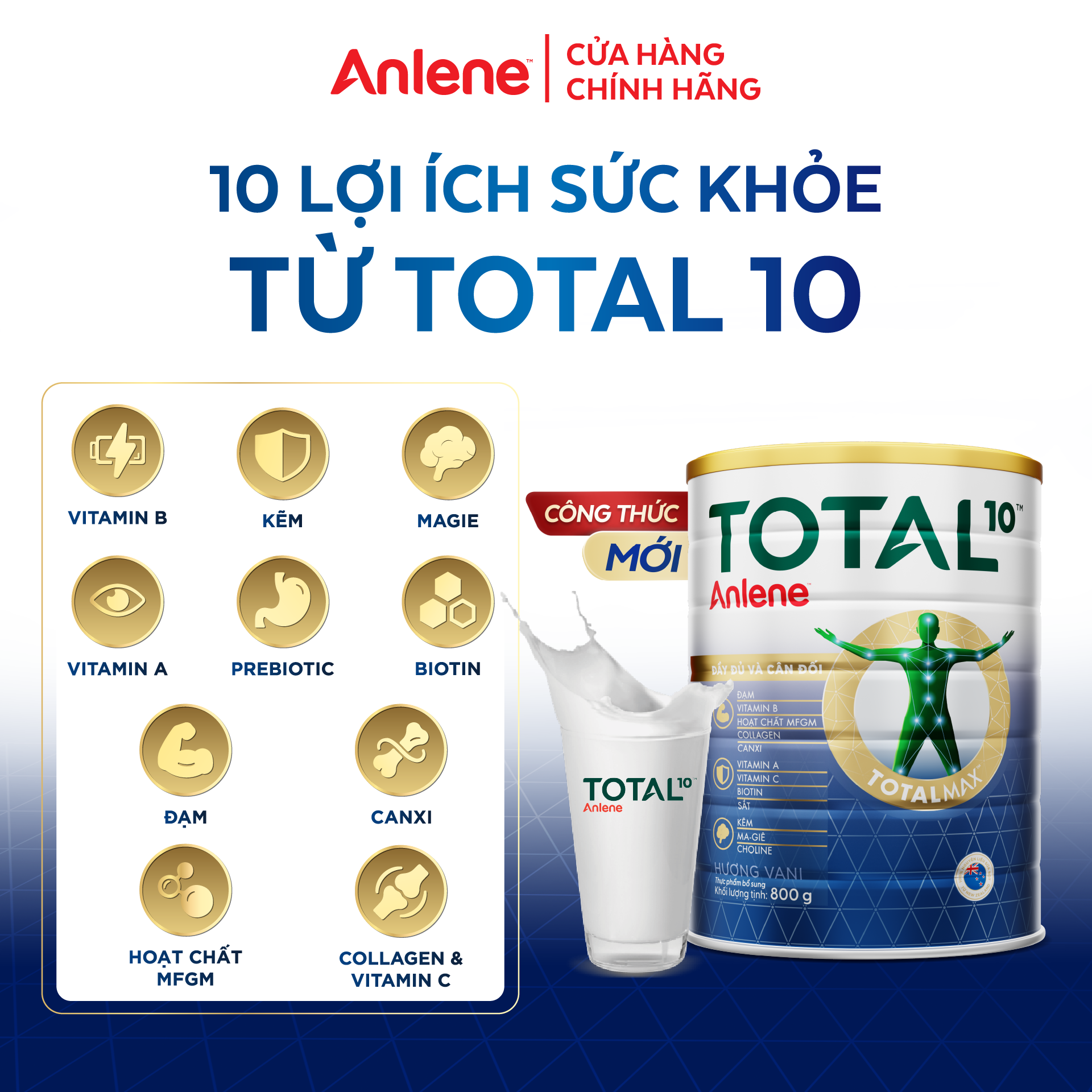 Bao bì mới - Sữa bột bổ sung dinh dưỡng Anlene Total 10 lon 400g