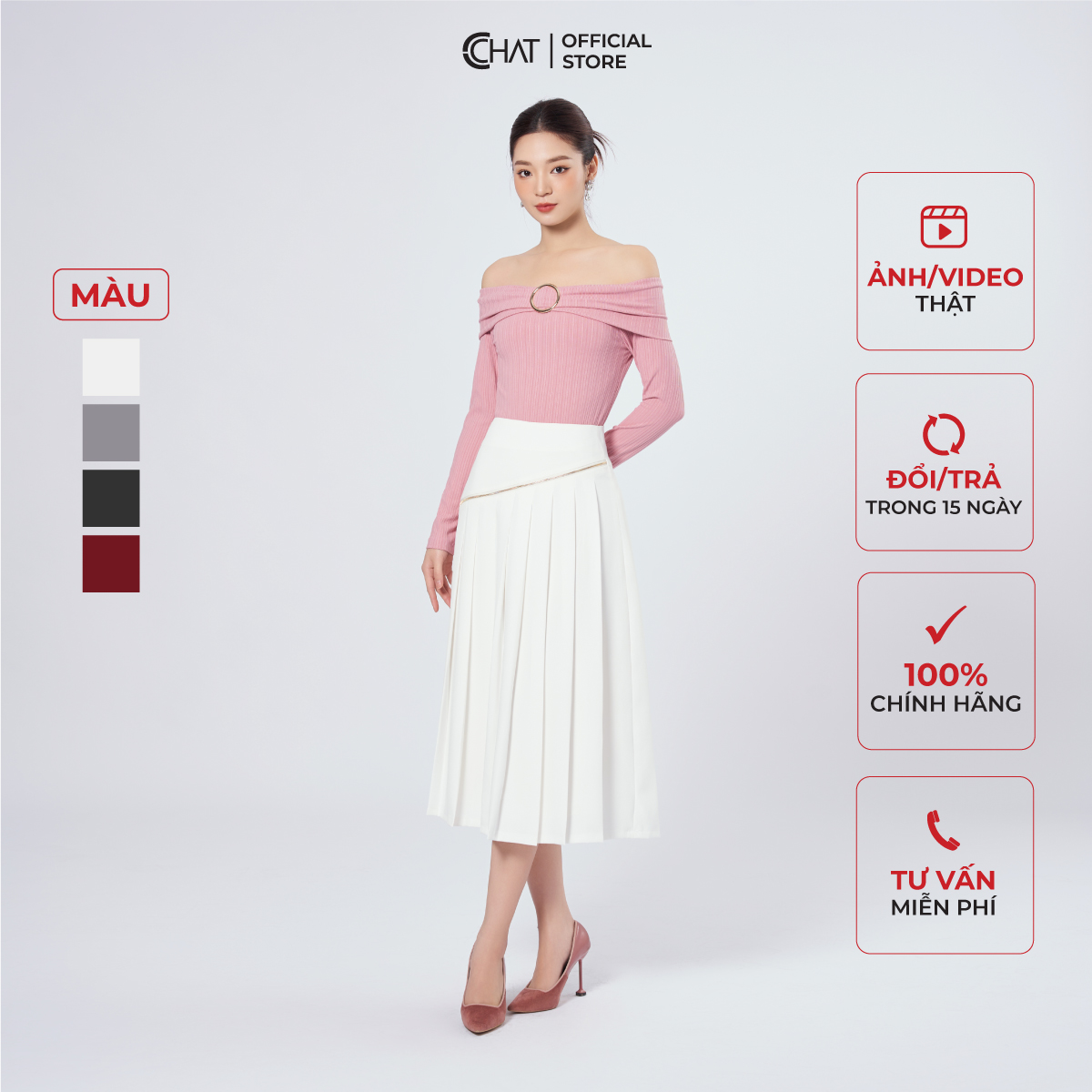 Chân Váy  Kiểu Dập Ly Khóa Kéo Thân Trước Chất Tuytsi Cao Cấp 22CDS2012LT