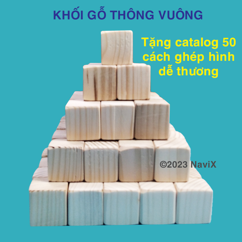 50 khối gỗ thông vuông 3 cm, láng 6 mặt, đã mài cạnh và góc