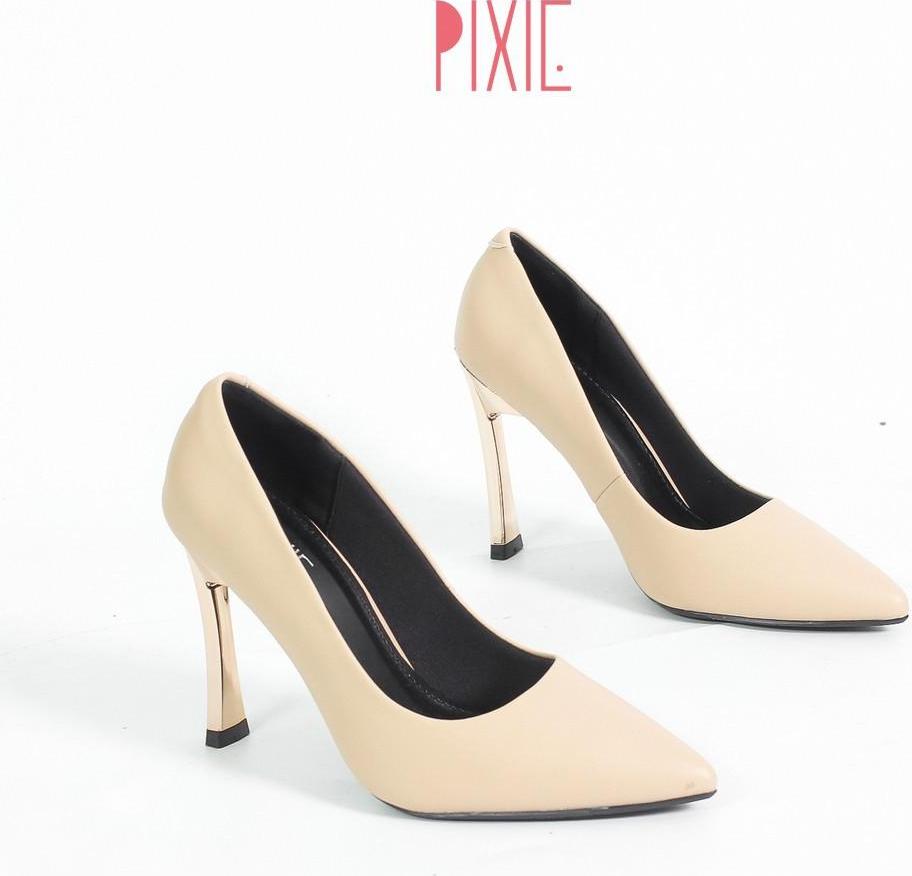 Giày Cao Gót 9cm Gót Vàng Mảnh Màu Đen Pixie X463