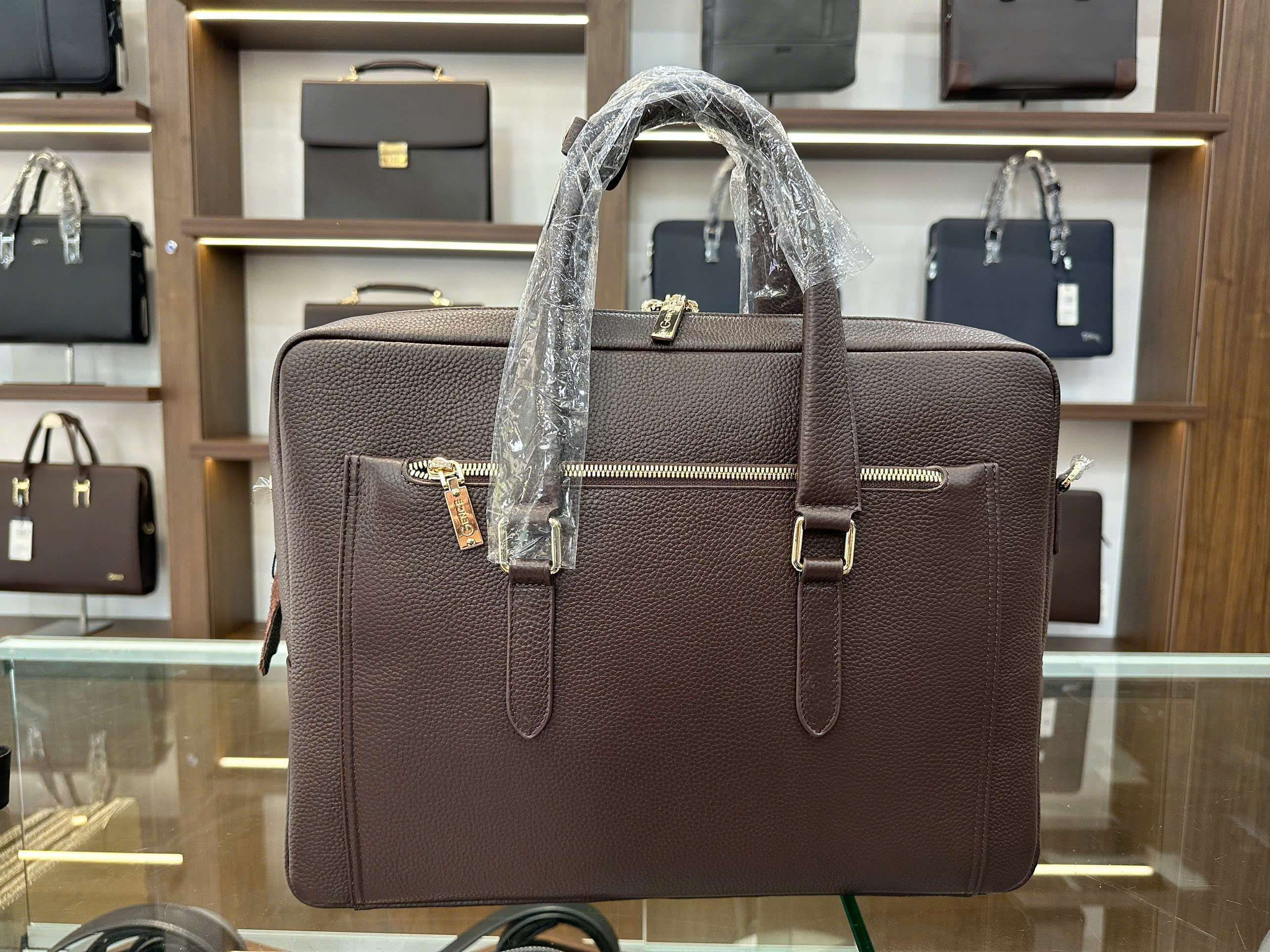 Túi Xách Da Nam Công Sở Chính Hãng GENCE GCE30 Da Bò Mềm Cao Cấp Màu Nâu Có Dây Đeo Vai