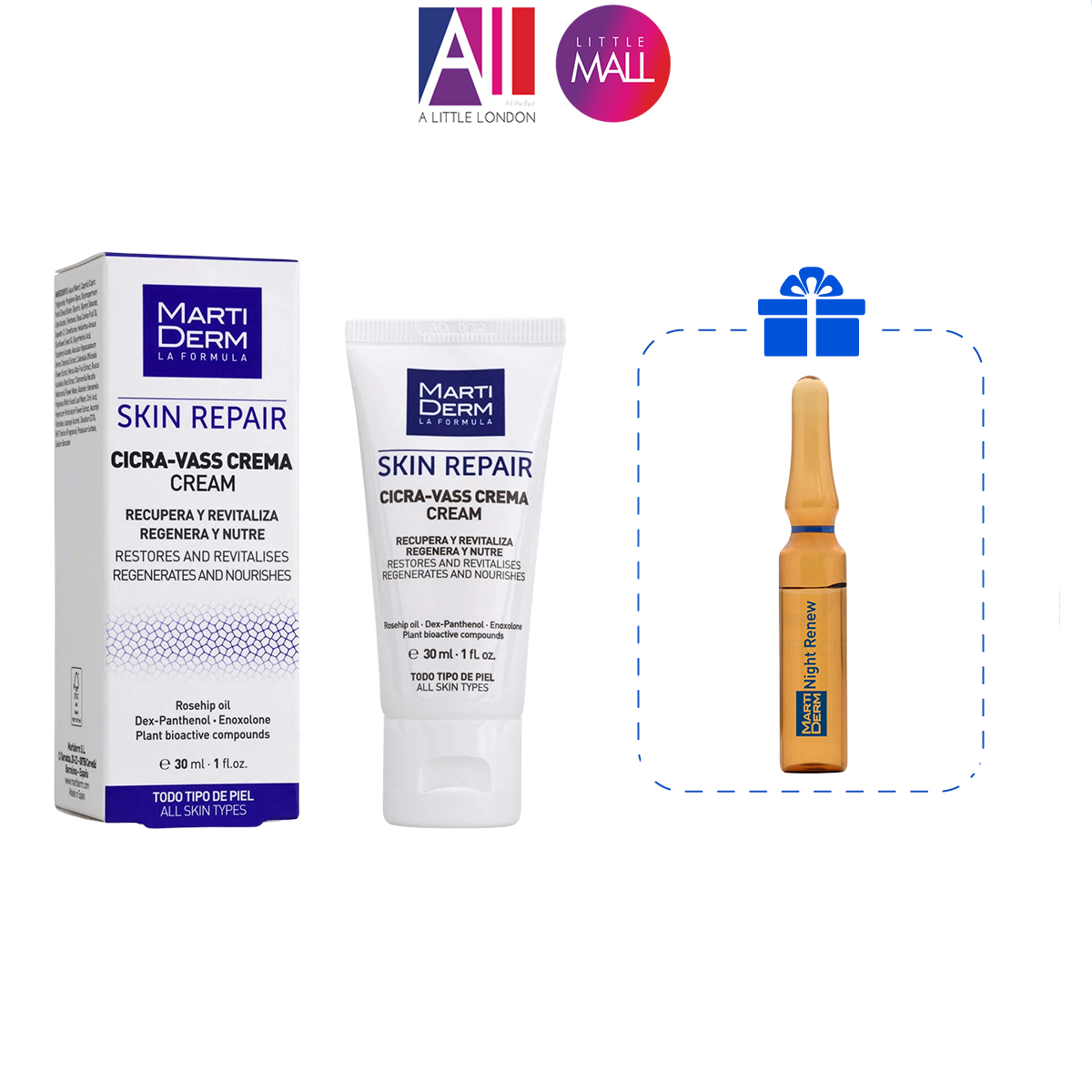 Kem Dưỡng Cho Da Nhạy Cảm Martiderm Skin Repair Cicra Vass Cream Tặng Ampoule Chống Lão Hóa Martiderm Nhập Khẩu - 30Ml