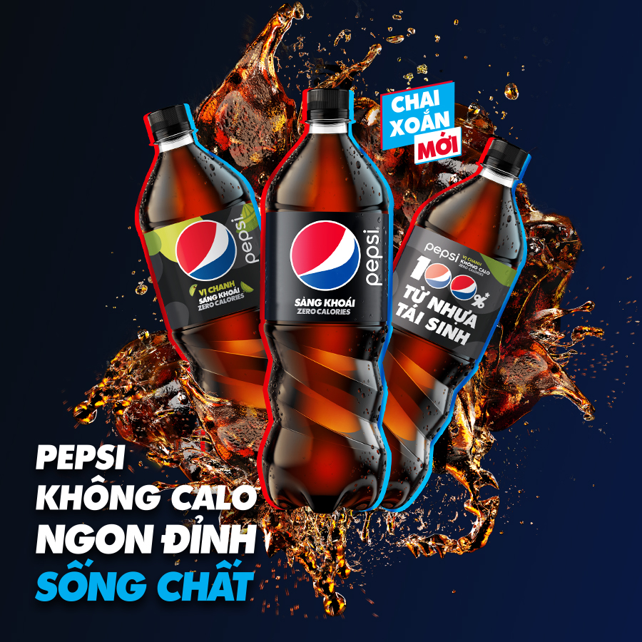 Thùng 24 Chai Nước Ngọt Có Gas Pepsi không calo (390ml / Chai)