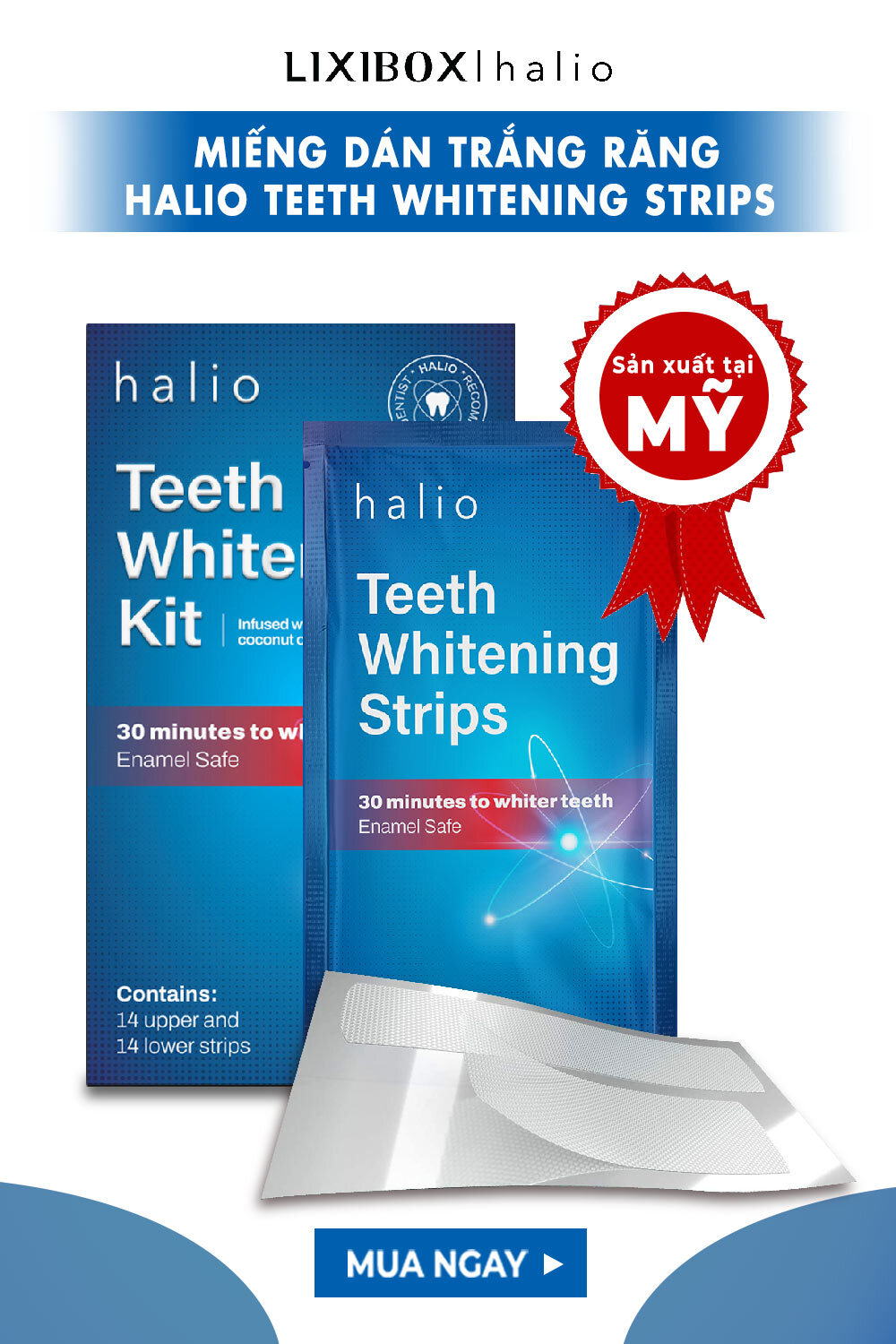 Set 7 Miếng Dán Trắng Răng Halio Teeth Whitening Strip Giảm Ê Buốt - Liệu Trình 7 Ngày