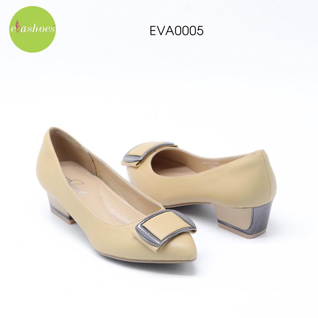 Giày cao gót đế vuông mũi nhọn phối khuy kim loại tổng hợp 3cm Evashoes EVA0005