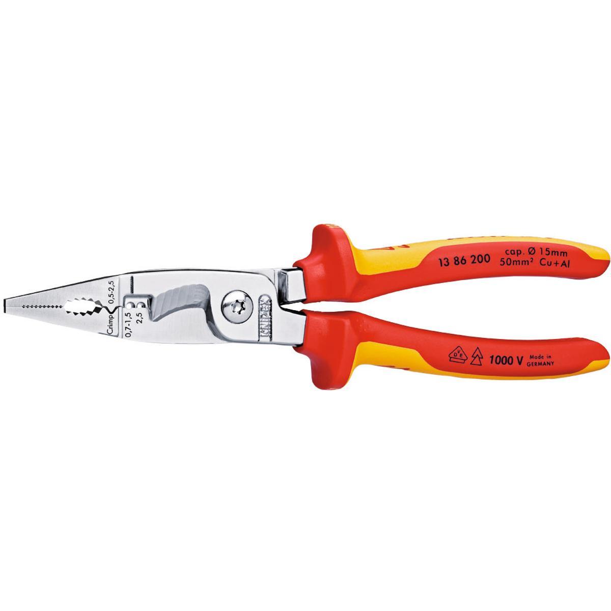 KIỀM LẮP ĐIỆN ĐA NĂNG KNIPEX CÁCH ĐIỆN 1000V DÀI 200 MM 13 86 200