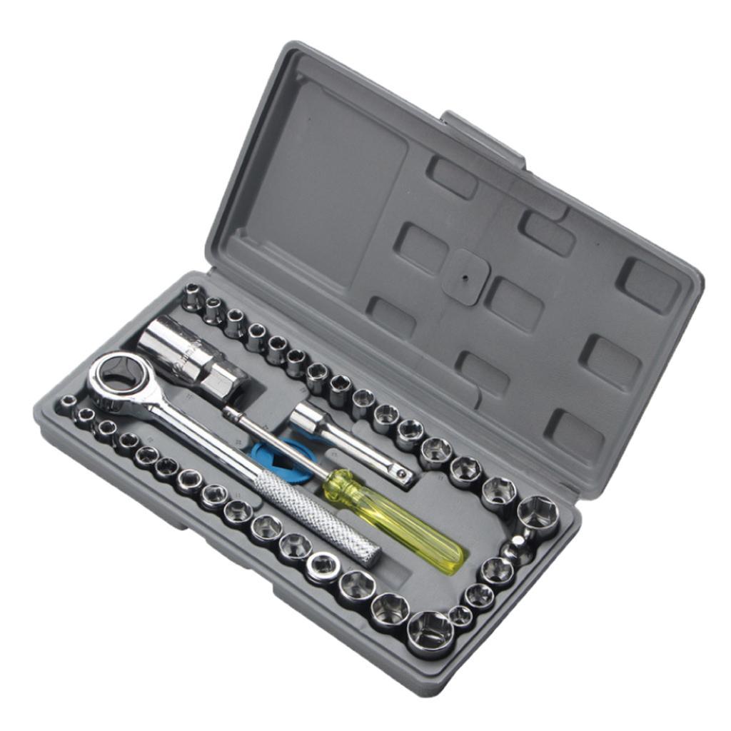 40 PIECE SOCKET SET - 1/4" & 3/8" DRIVE METRIC SOCKET SET KIT TOOL KIT