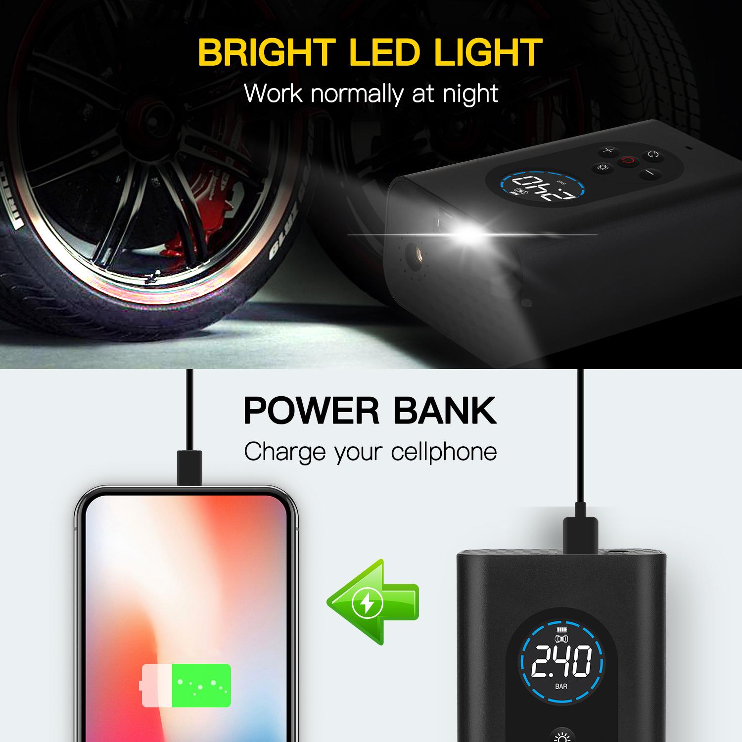 3 in 1 Car Air Compressor Wireless Tire Inflator Portable Auto Pump Digital Tire Pump 150PSI Air Inflator with LED Light