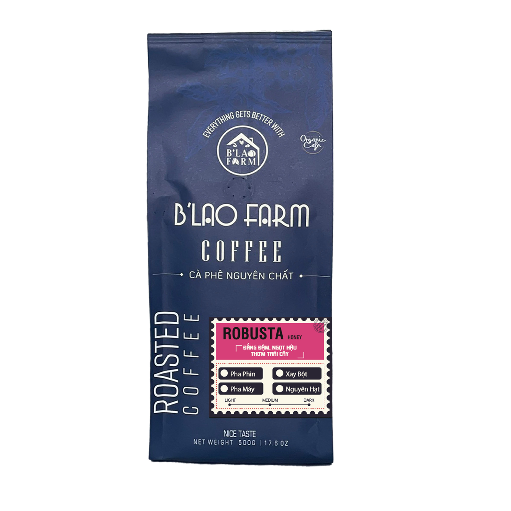 Cà phê Robusta Honey nguyên chất rang mộc 100% B'Lao Farm vị đắng đầm hậu ngọt sâu thơm nồng dành cho pha phin pha máy C3