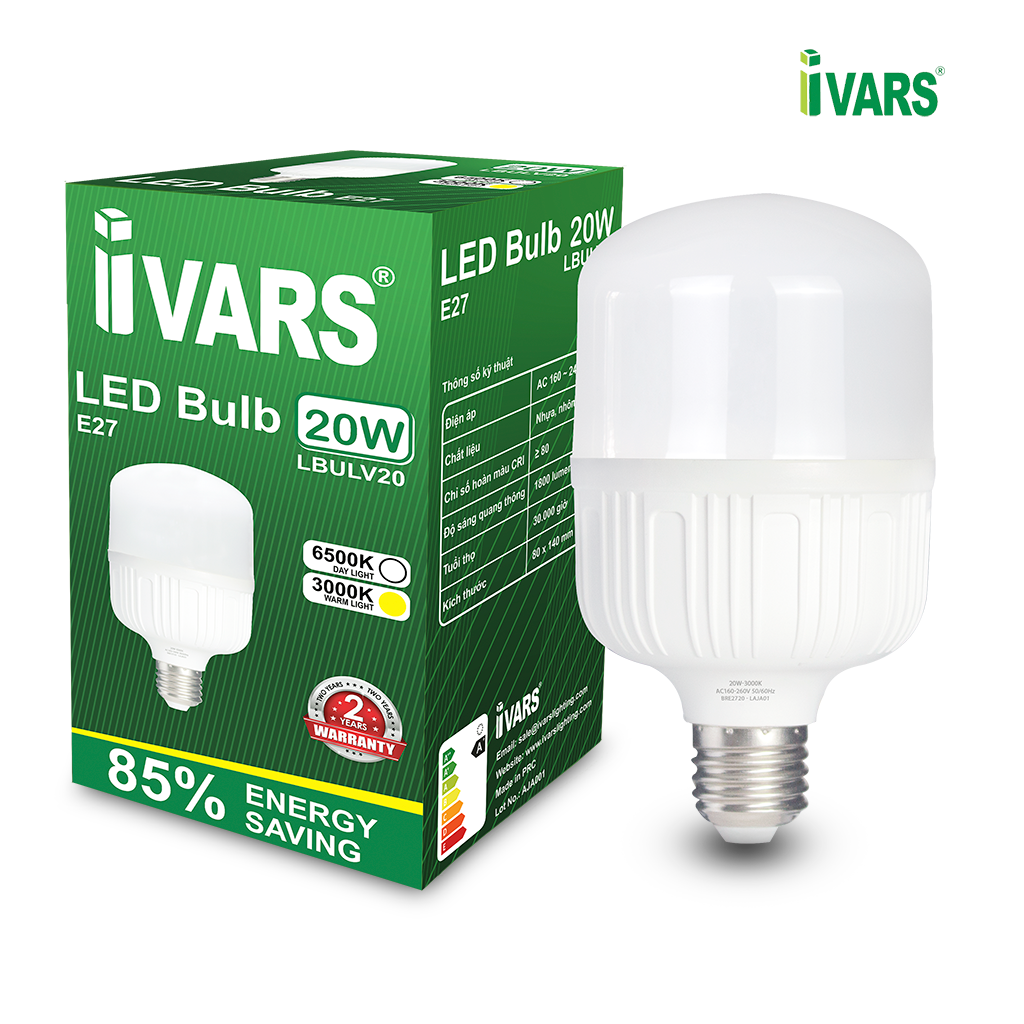 Đèn LED BULB Thương Hiệu IVARS - Công Suất 20W - Hàng chính hãng