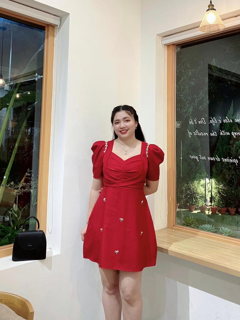 Đầm xòe dự tiệc chéo eo đính đá bigsize