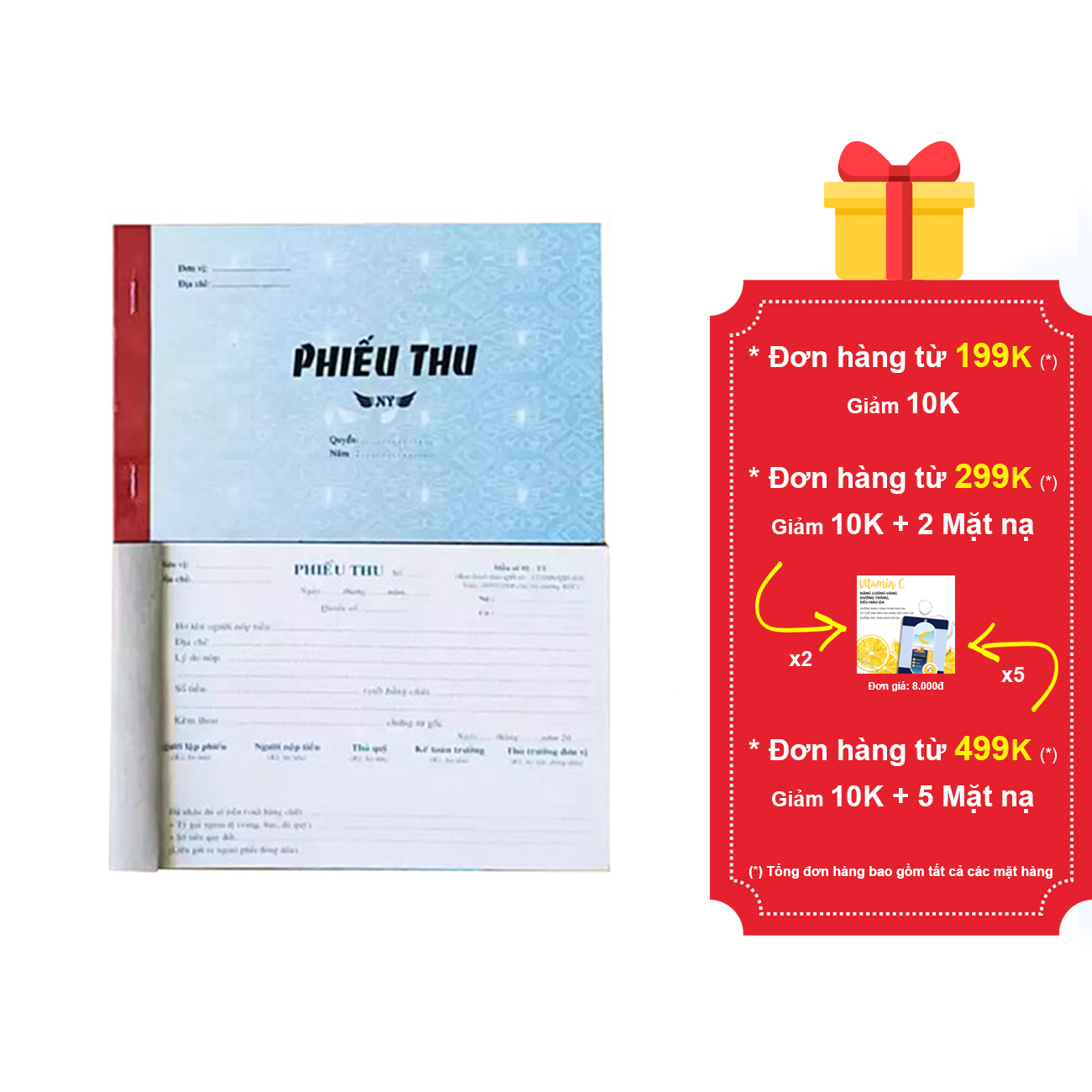 10 cuốn phiếu thu 1 liên , 2 liên , 3 liên 13x19