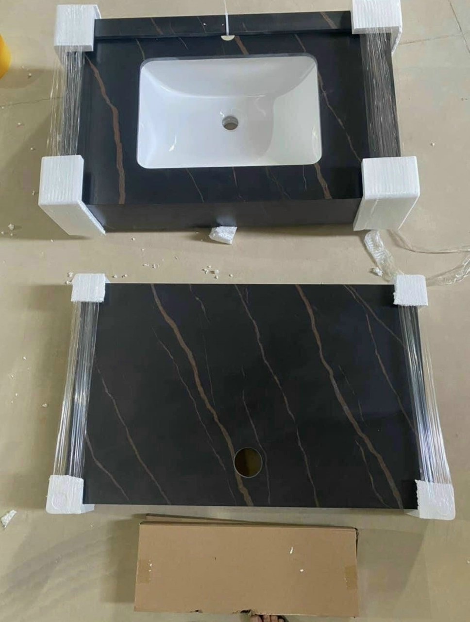 Bộ tủ bàn lavabo bằng đá chống trầy xước, màu đen, trắng, xám sang trọng, dài 80x50 kèm gương led