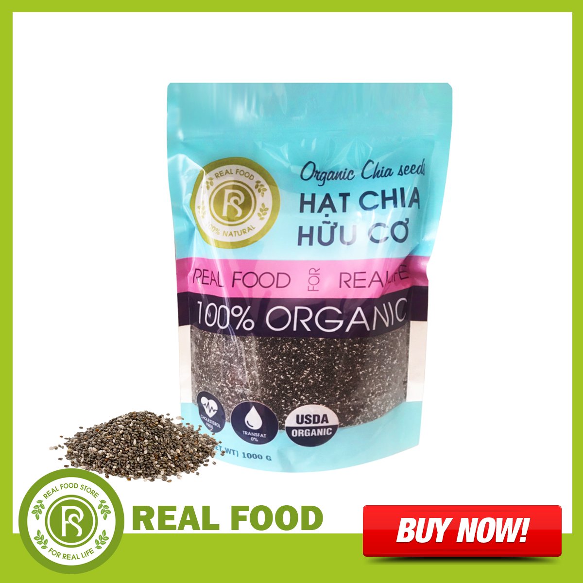 1KG Hạt Chia Đen Hữu Cơ Real Food (Black Chia Seed Organic)