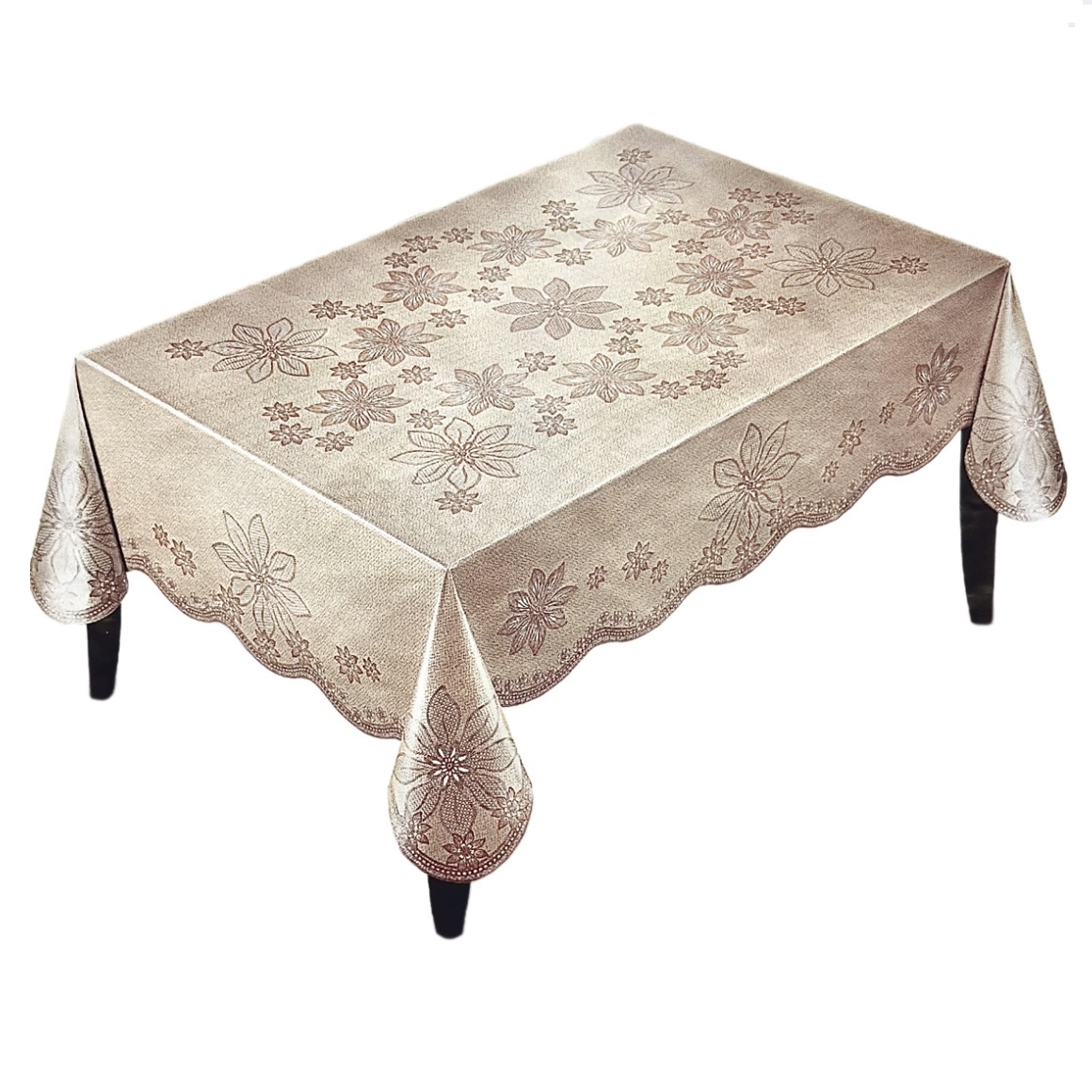 Khăn Trải Bàn Paulee Pwl 241 147Cm X 230Cm Hoa Văn Nôi, Anh Kim Vang, Nên Kem Nhat, Nhựa Pvc Dẻo - Không Thấm Nước - Kem Nhạt