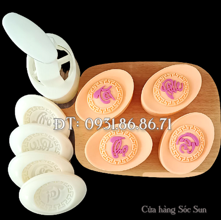 Khuôn trung thu lò xo 4 thỏi vàng Phúc Lộc Thọ Tài - Mã số 1024