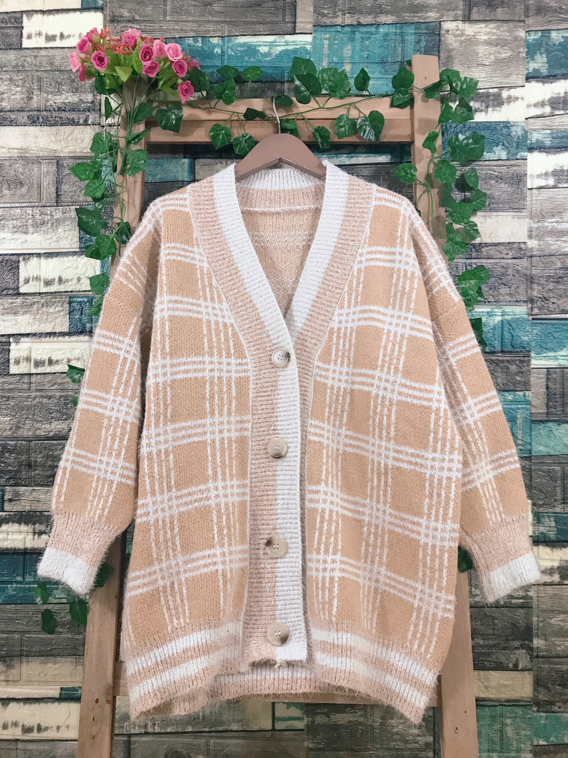 Áo khoác cardigan len caro dày rộng cao cấp kiểu Hàn - AL10260 - Hàng Quảng Châu