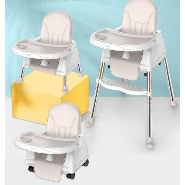Ghế ăn dặm Đa Năng 3in1 4 bánh xe+ đệm PU chống thấm+ bàn ăn 2 lớp có thể chỉnh cao thấp
