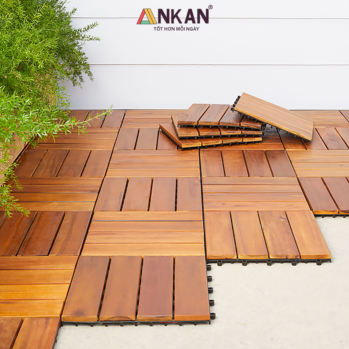 Vỉ Gỗ Lót Sàn Ban Công Cao Cấp 4 Nan – Chống Thấm, Bền Bỉ, Màu Vàng Sang Trọng