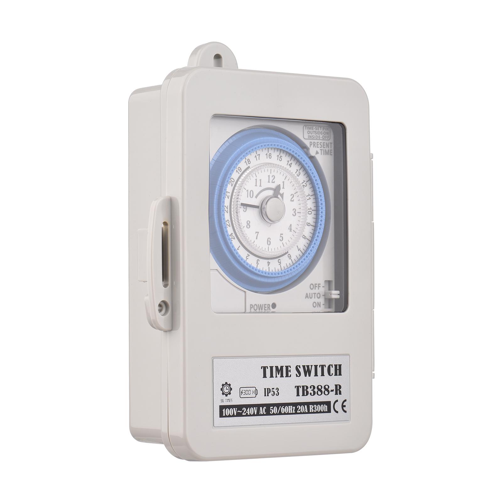 Mechanical 24 Hours Timer Switch IP53 Rating Programmable Electrical Timer Switch Box AC 100-240V 15 Minutes Interval 96 Times ON/ OFF with Mounting Hole Dustproof Waterproof Cover