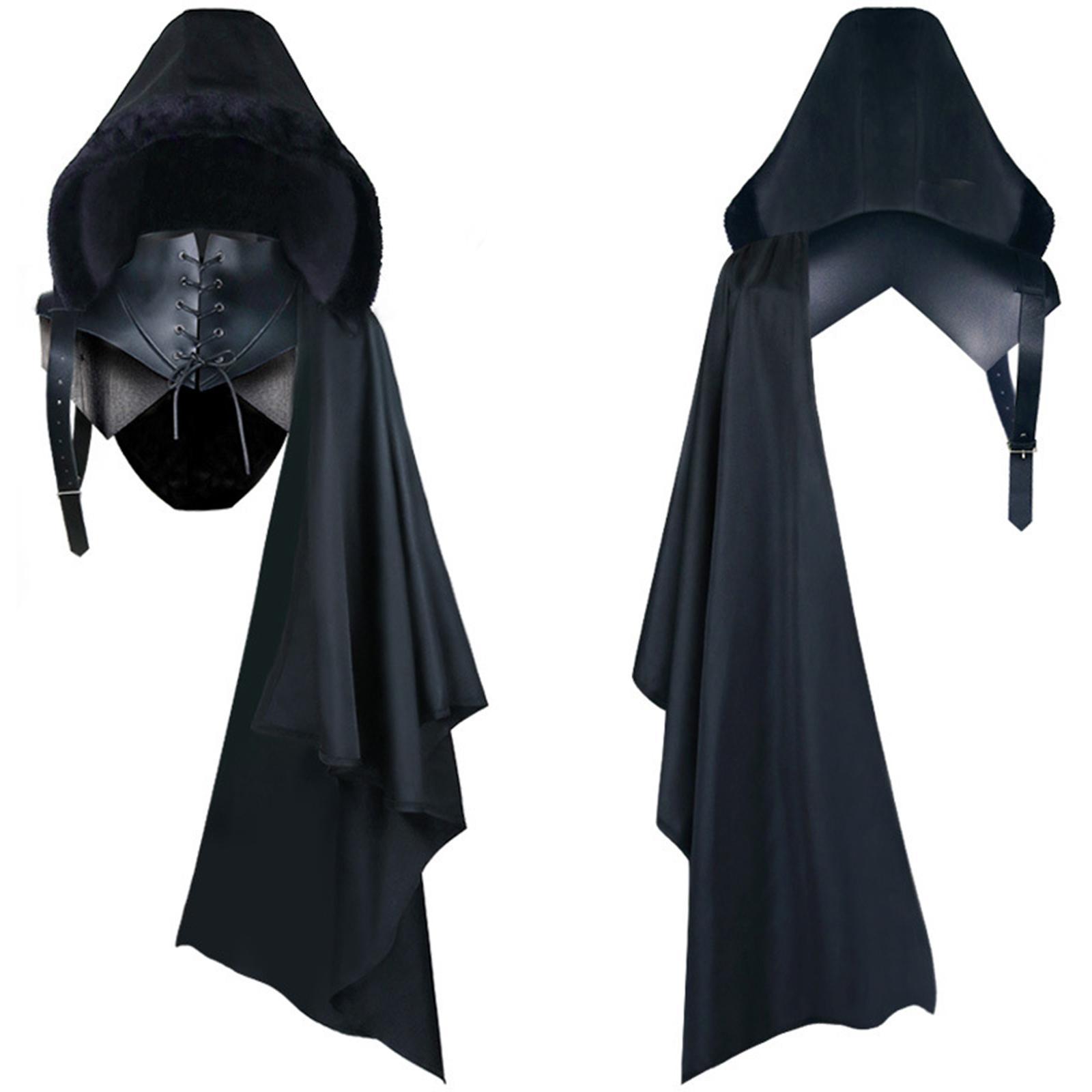 Black Cape Cloak with Buckle Straps Unisex Punk Halloween Gothic Hooded Cape Hat