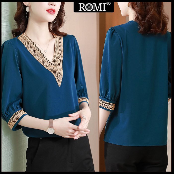 Áo Sơ Mi Công Sở Kiểu Áo Kiểu Hàn Quốc Tay Lật Đính Nút - Thời Trang Công Sở Nữ ROMI 3199