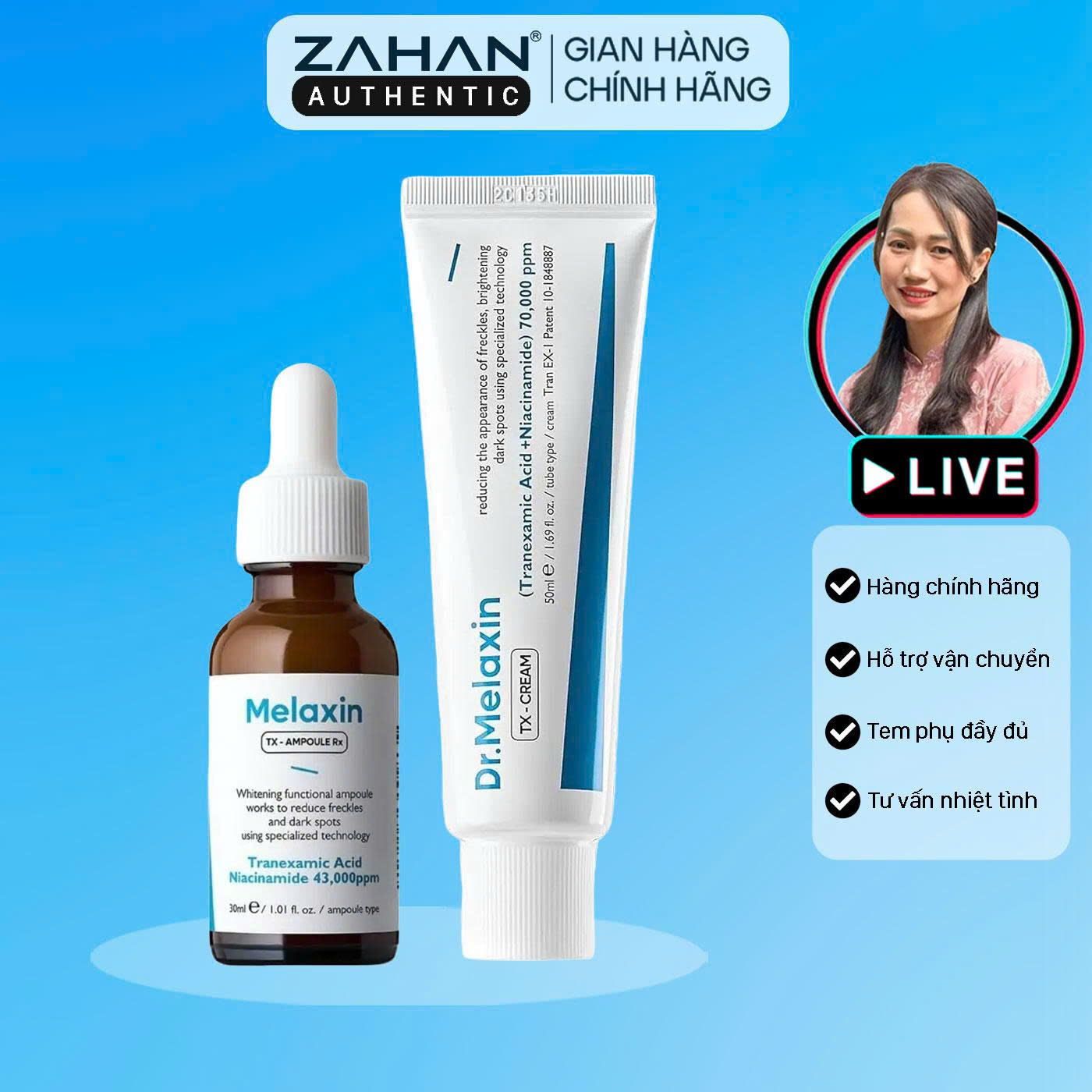 Combo nám hỗ trợ sáng da Dr.Melaxin TX gồm toner, serum, kem dưỡng