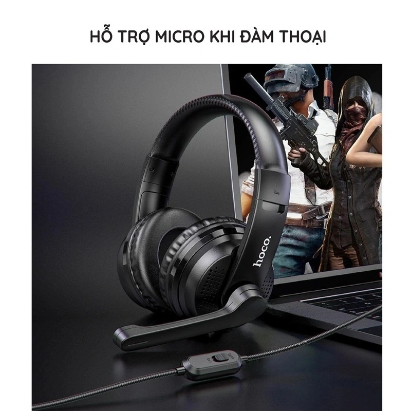 Tai Nghe Chụp Tai Gaming Có Mic HOCO W103 Kết Nối Jack 3.5mm Dây Dài 1.2m Cho Điện Thoại Máy Tính - Hàng chính hãng