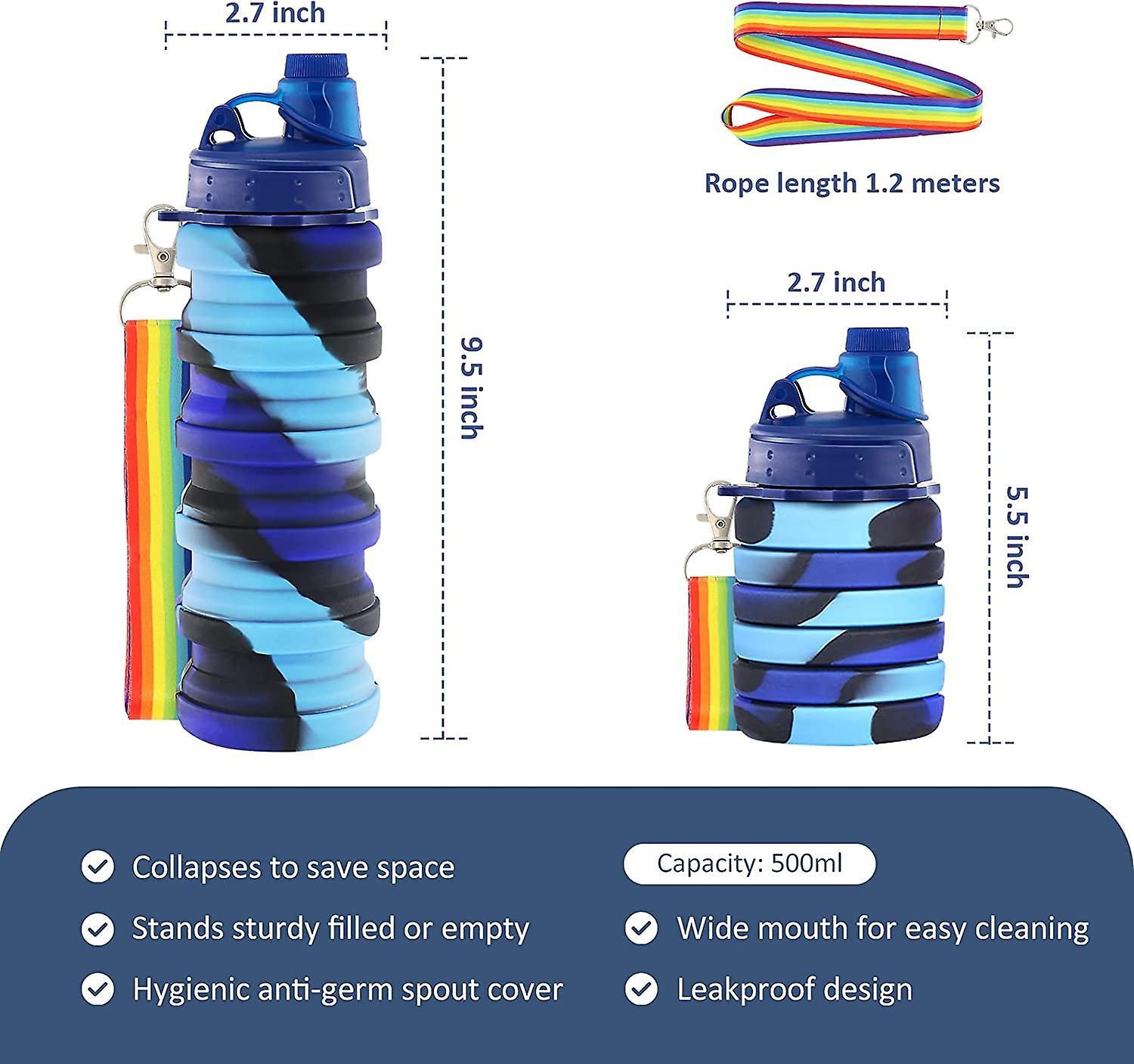 Chai nước của trẻ em Chai nước chống nước trong silicone có thể gập chân di động với dây đeo cổ cho các cô gái BPA