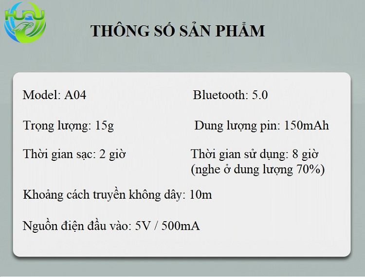 Tai Nghe Bluetooth Huqu HQ-A01-Chống Nước ,CHỐNG Mồ Hôi-Hàng Chính Hãng