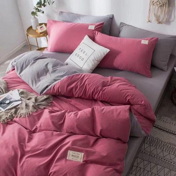 Bộ 5 Món Vỏ Chăn Ga Gối Cotton Tici Xuất Nhật Beauty Màu Trơn - Màu Hồng LAN PHAM BEDDING