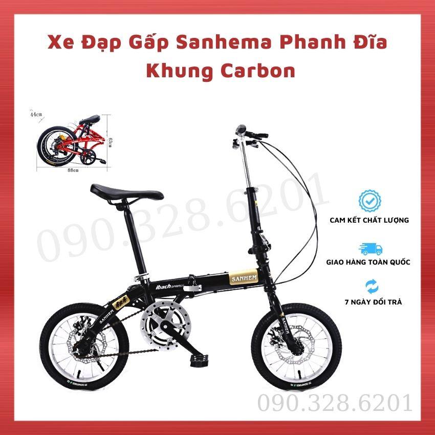 Xe Đạp Thể Thao 5 Tốc Độ Khung Carbon Siêu Nhẹ Sanhema Full 2 Phanh Đĩa, Xe Đạp Gấp 14-16inch